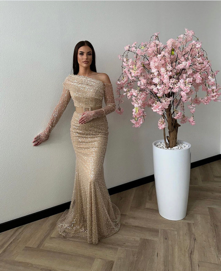 PREMIUM GOLD BEIGE EVENING DRESS