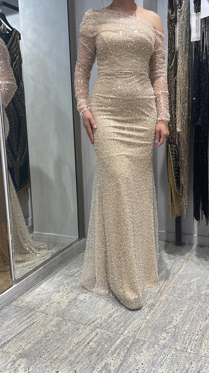 PREMIUM GOLD BEIGE EVENING DRESS