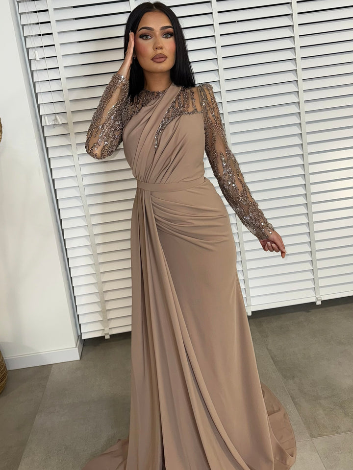 DARK BEIGE MELINDA DRESS