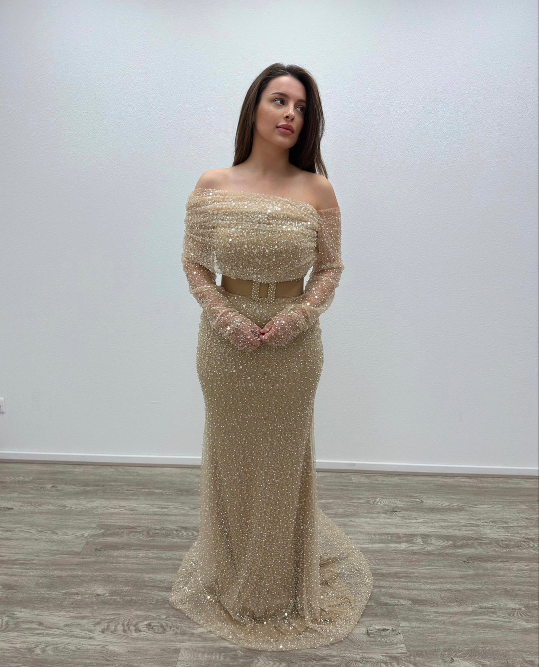 PREMIUM GOLD BEIGE EVENING DRESS