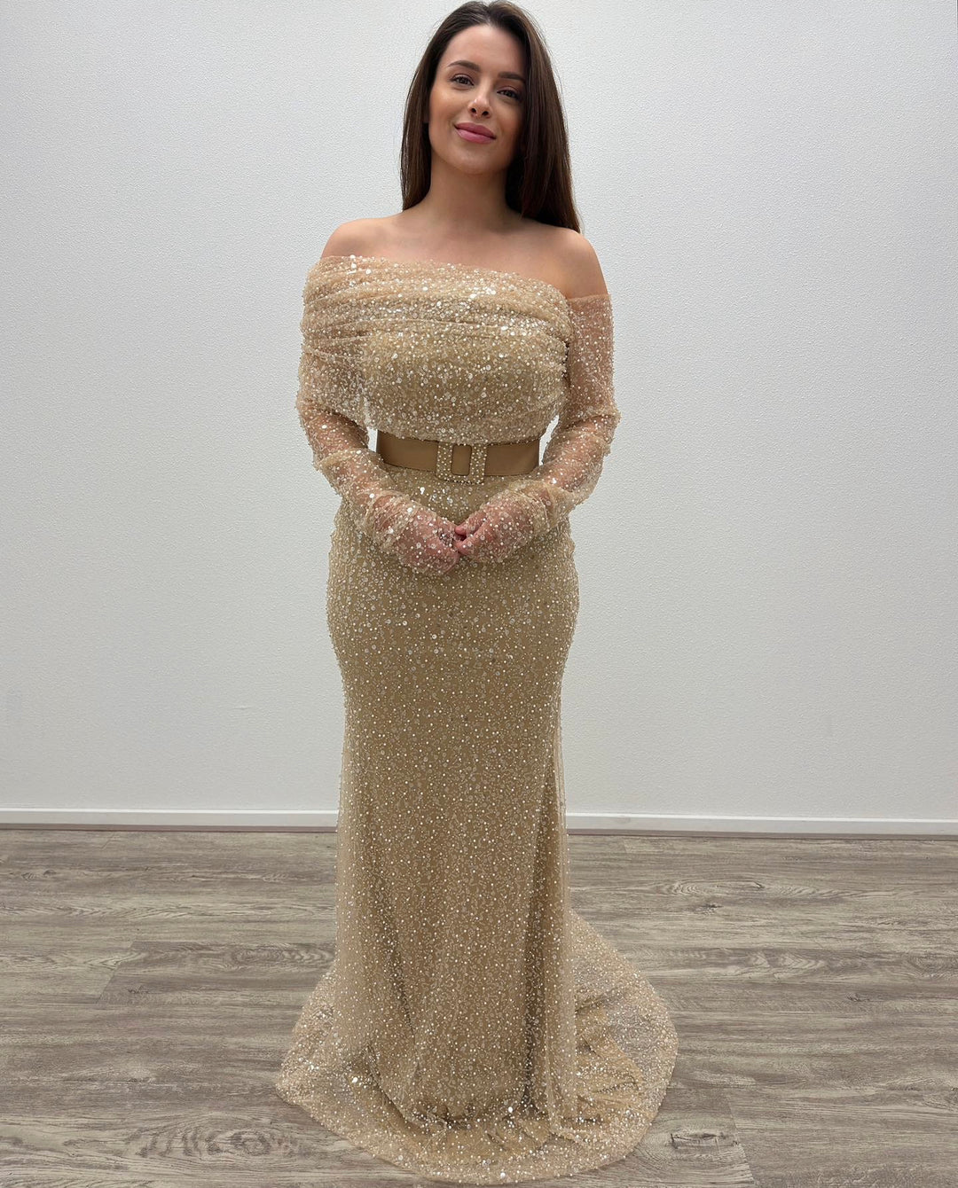 PREMIUM GOLD BEIGE EVENING DRESS