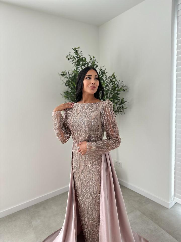 DEFNE DARKBEIGE PINK DRESS