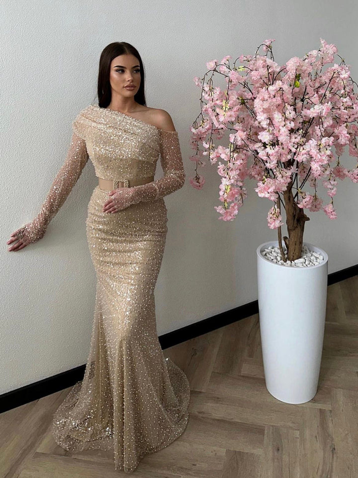 PREMIUM GOLD BEIGE EVENING DRESS